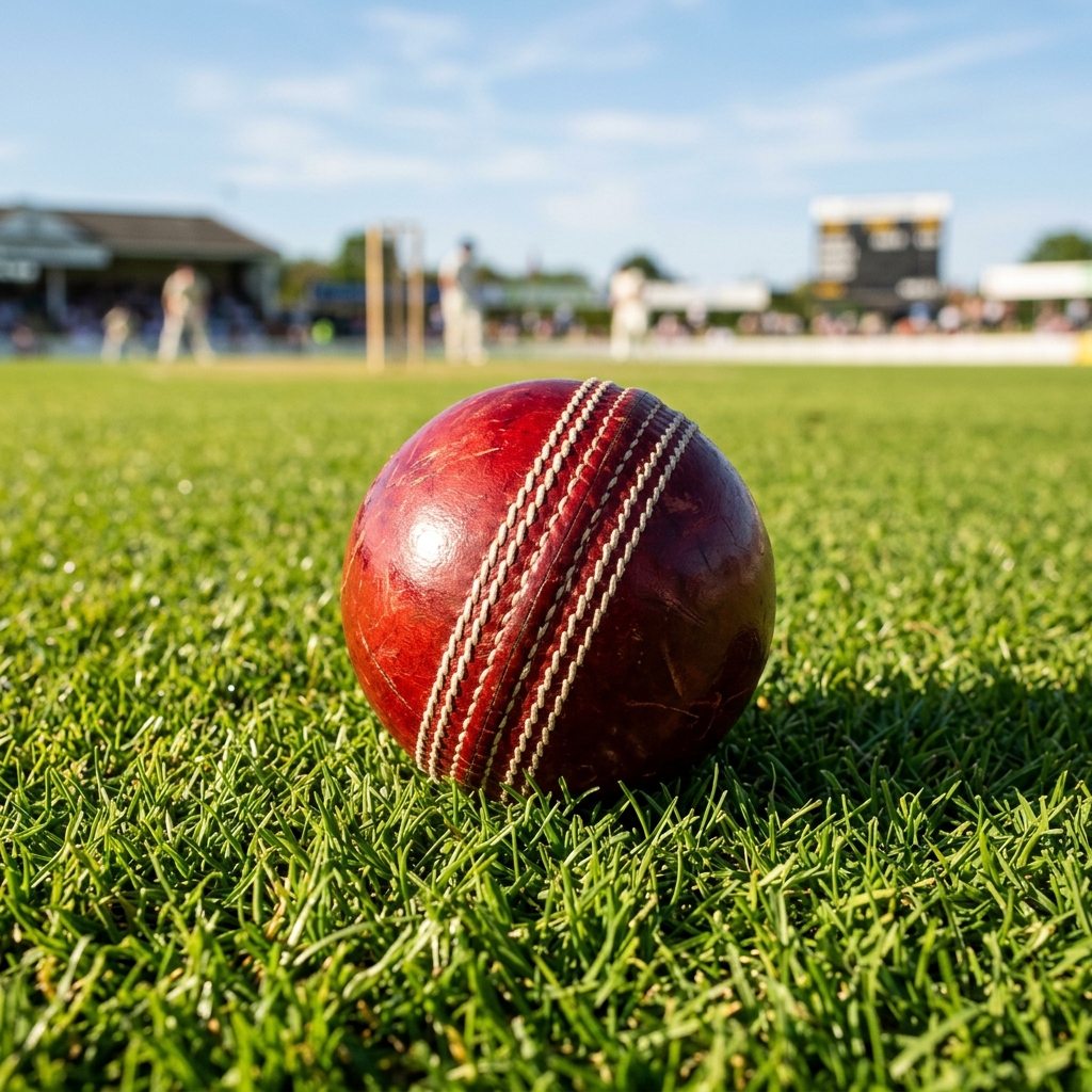 Cricket ball on grass